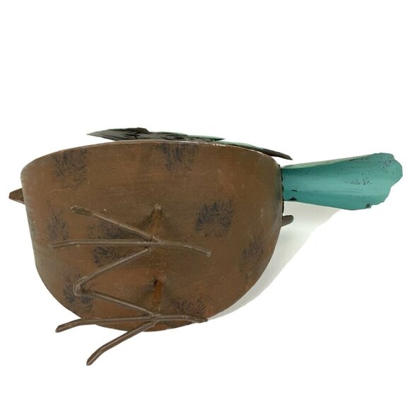 Metal Bird Figurine Whimsical Indoor Outdoor Decor Turquoise Brown - Picture 5 of 5